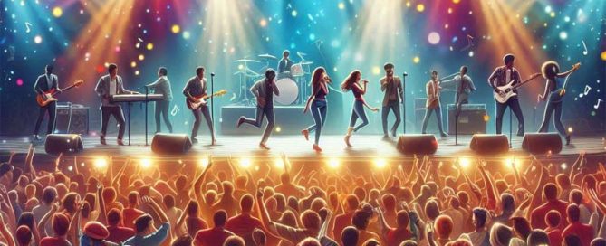 concert with cheering crowd